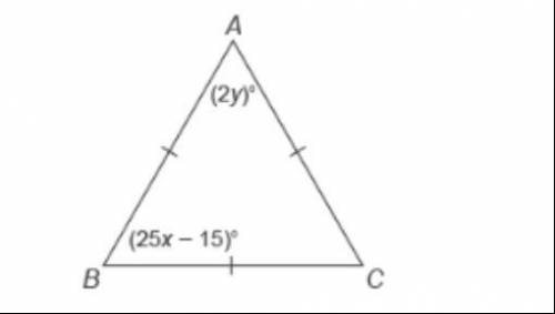 Solve for x and y in the figure below: Question 8 options: x = 3 and y = 30 x = 60 and y = 60 x = 4