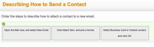 Order the steps to describe how to attach a contact to a new email