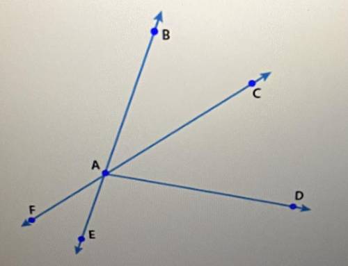 Angles BAE and FAC are straight angles. What angle relationship best describes angles BAC and EAC (
