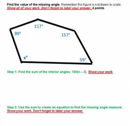 Find the value of the missing angle. Remember the figure is not drawn to scale.