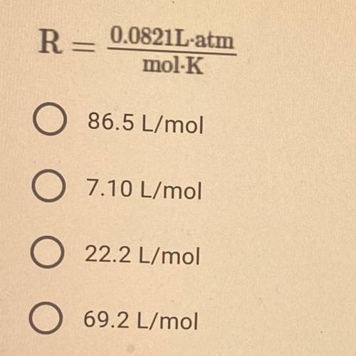 What is the volume of 1.0 mole of gas at a pressure of 3.12 ATM and a temperature of 270K￼