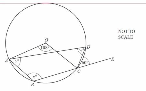 A, B, C and D are points on the circle, centre O. BCE is a straight line. Angle AOC= 108° and angle