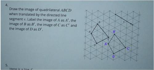 Draw the image of quadrilateral ABCD when translated by the directed line segment v. Label the image