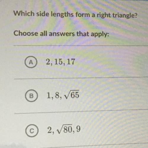 Which side lengths form a right triangle ?