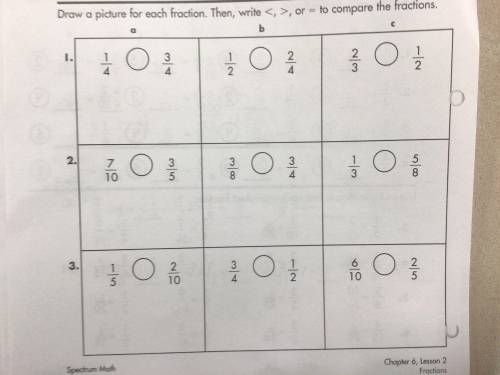 Draw a picture for each fraction. Then write to compare the fractions