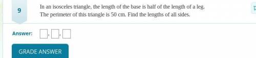 Please help :D i give brainliest

In an isosceles triangle, the length of the base is half of the
