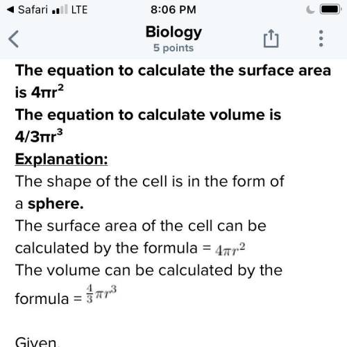 Show the equations used to calculate 24 μm 2for the surface area and 8 μm 3for the volume of the lar