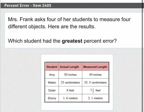 Mrs. Frank asks four of her students to measure four different objects. Here are the results.

Whi