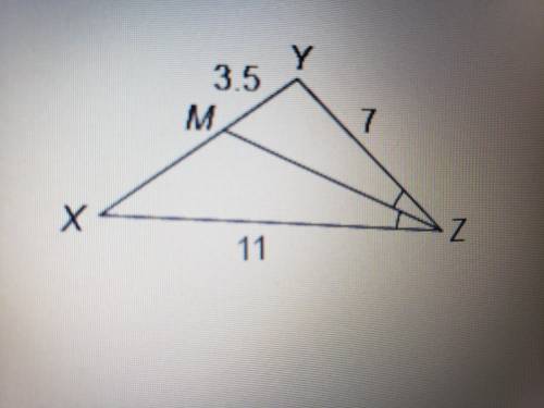 This figure shows △XYZ. MZ¯¯¯¯¯¯ is the angle bisector of ∠YZX.

What is XM? I will give you 5 sta