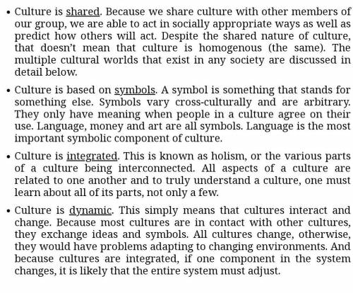 What are the major characteristics of culture?