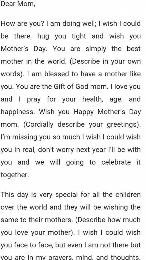 Write a letter to your mother on the occasion of mother's day