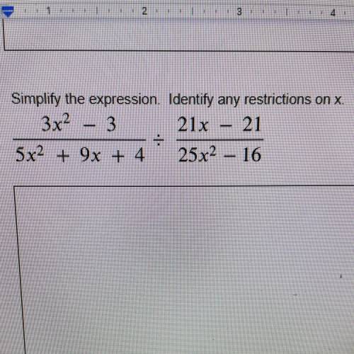 Simplify the expression. Identify any restrictions on x