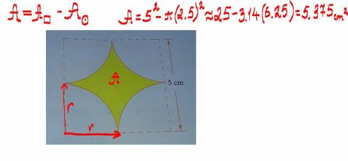 The figure above shows a square of side 5 cm from which four quadrants are cut out. Calculate the ar