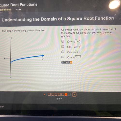 The graph shows a square root function.

Use what you know about domain to select all of
the follo