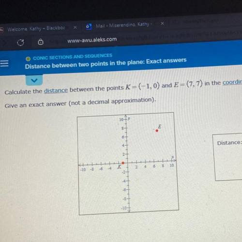 Calculate the distance between the points K=(-1,0) and E=(7,7) in the coordinate plane.

Give an e
