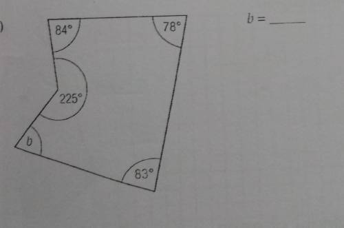 Calculate the size of the unknown angle in this polygon.