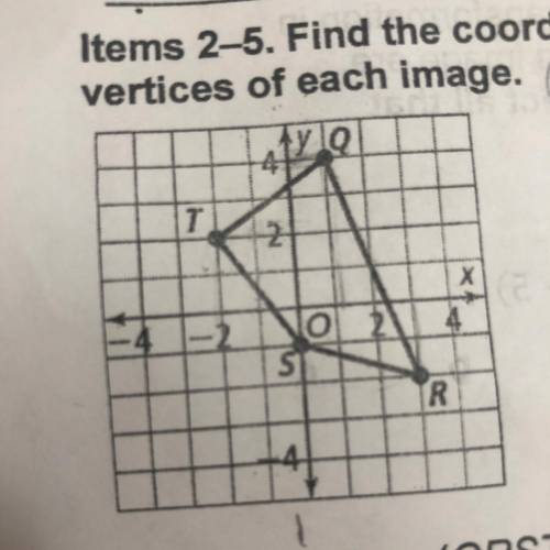 Find the coordinates of the vertices of each image

2. T(-1,2) Rx-axis (QRST)
3.Ry-Axis r(180,O) (