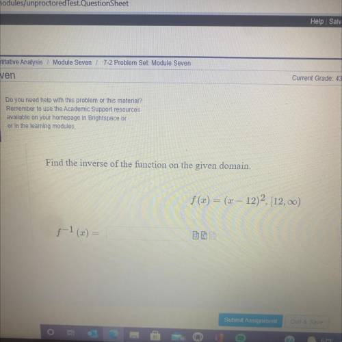 Find the inverse of the function on the given domain.