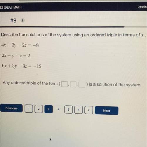 Describe the solutions of the system using an ordered triple in terms of x

4x + 2y - 2z = -8
2x -