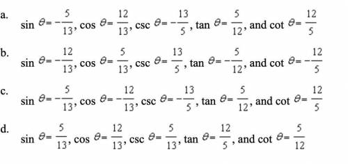 Find the exact values of the remaining five trigonometric functions of theta. Suppose theta is an a