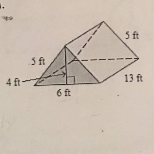 Find the surface area of the triangular prism.
5 ft
5 ft
13 ft
4 ft
6 ft