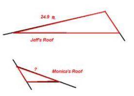 Jeff's roof is three times larger than Monica's roof. What is the measurement of the side where the