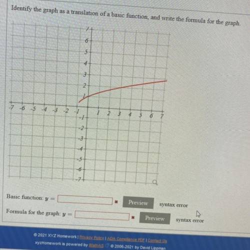 Identify the graph as a translation of a basic function, and write the formula for the graph.

6
5