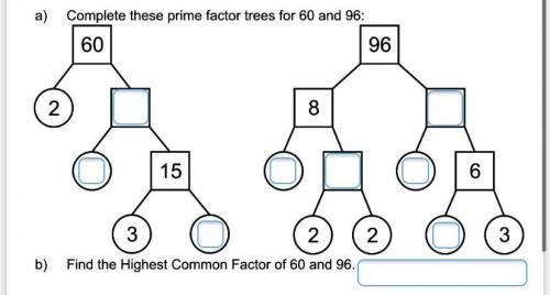 Complete these prime factor trees for 60 and 96