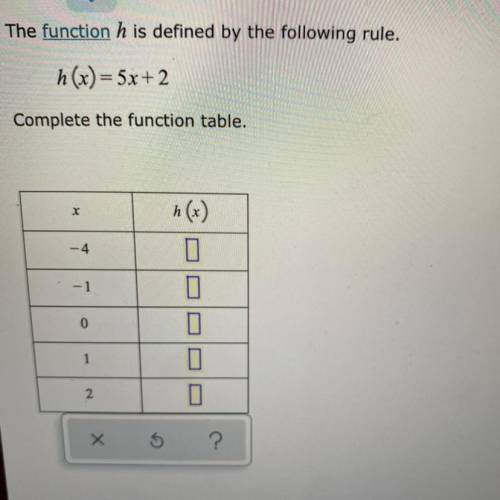 The function h is defined by the following rule.
h(x) = 5x + 2
PLZ HELP ASAP