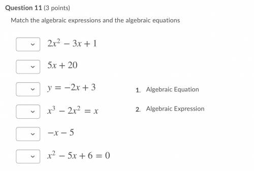 Match the algebraic expressions and the algebraic equations
