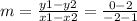 m= \frac{y1-y2}{x1-x2} = \frac{0-2}{-2-1}