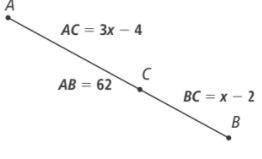Find the value if x, the segment AC & the segment BC