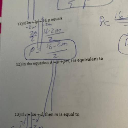 In the equation A=1p+pri, t is equivalent to ( question 12 )
