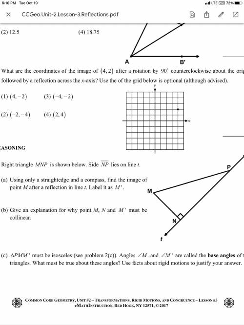 B) Give an explanation for why point M, N and M ' must be
collinear