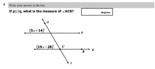 Help me pls, if p ll q, then what is the measure of ACB