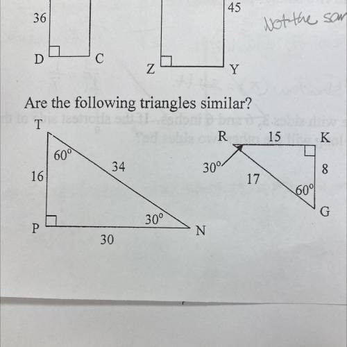 #2 
Are the following triangles similar? 
Please help!!