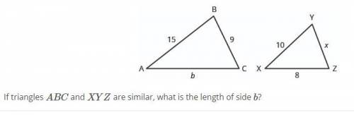 If triangles ABC and XYZ are similar, what is the length of side b?