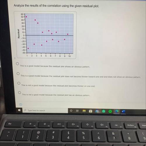 Analyze the results of the correlation using the given residual plot.

60-1
507
Rosidual
40-
30-
2