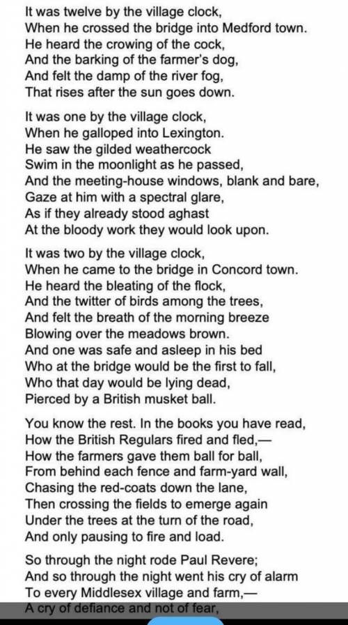 Read the excerpt of the poem. Then answer the question.  excerpt from  Paul Revere's Ride  By He