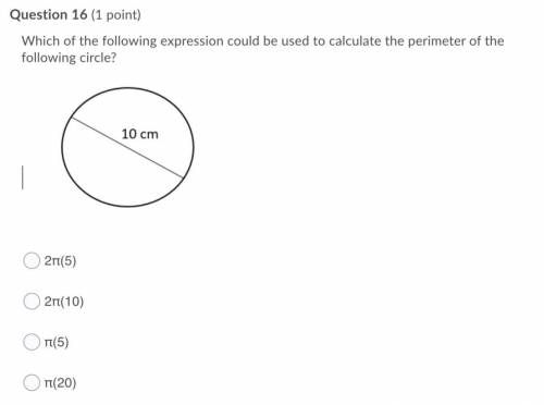 Which of the following expression could be used to calculate the perimeter of the following circle?