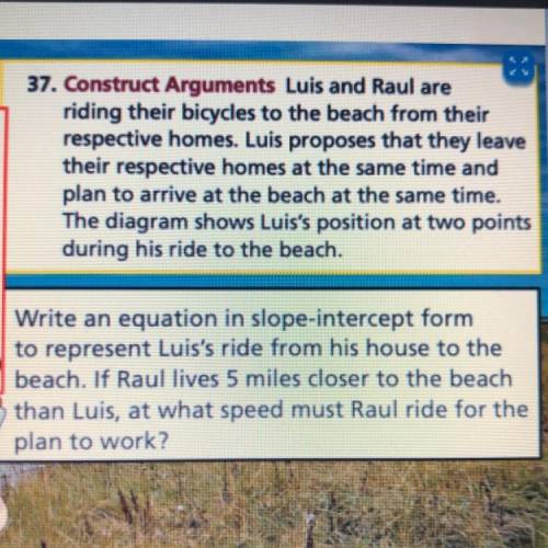 37. Construct Arguments Luis and Raul are

riding their bicycles to the beach from their
respectiv