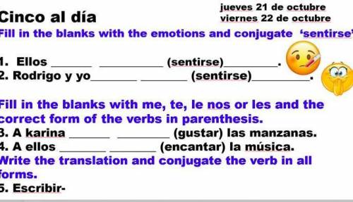 Conjugate and write the emotions, first emotion is tired and second emotion is excited