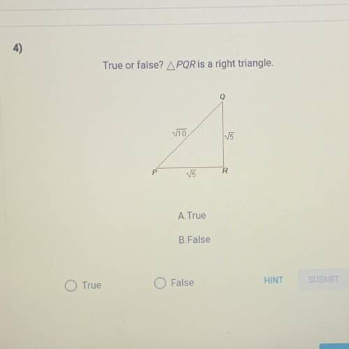 True or false? Pqr is a right triangle.