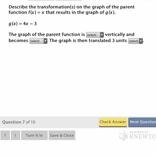 Describe the transformation(s) on the graph of the parent function f(x) = x that results in the gra