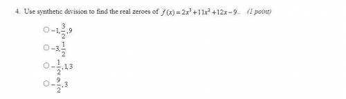 Use synthetic division to find the real zeros of f(x)=2x^3+11x^2+12x-9