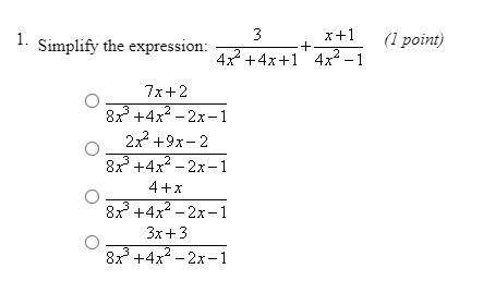 Simplify the expression 3/4x^2+4x+1 + x+1/4x^2-1