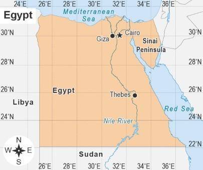 Use the map to determine the absolute and relative locations of physical features in Egypt:

The r