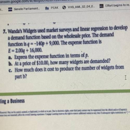 Wanda's Widgets used market surveys and linear regression to develop

a demand function based on t