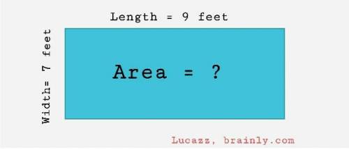 What is the area of the rectangle with a length of 9 feet and width of 7 feet?