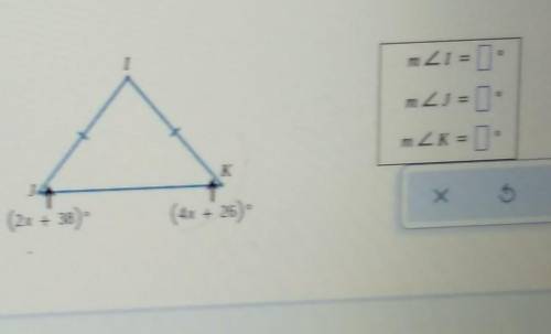 M angle j= (2x+38° and m angle k=4x+26)